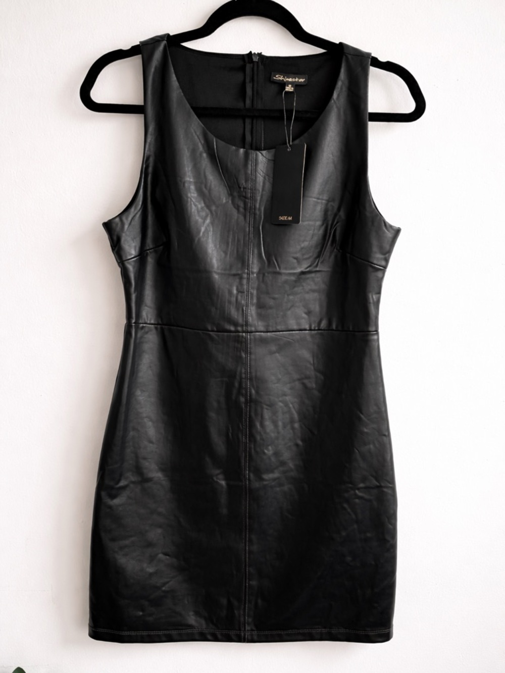Shinestar Black Faux Leather Mini Dress